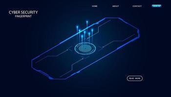 abstract template cyber security fingerprint circle digital connection and communication futuristic on blue background. vector