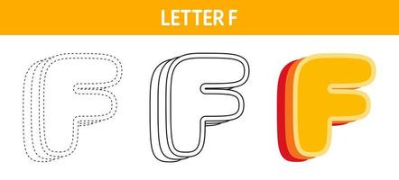 Letter F Orange, tracing and coloring worksheet for kids vector