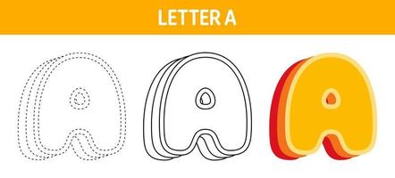Letter A Orange, tracing and coloring worksheet for kids vector