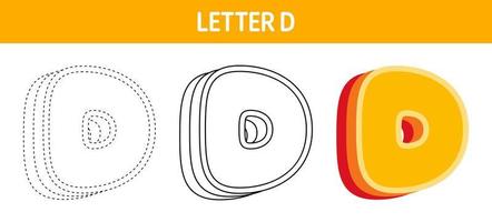 Letter D Orange, tracing and coloring worksheet for kids vector