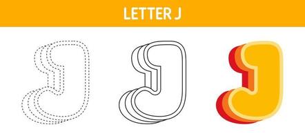 Letter J Orange, tracing and coloring worksheet for kids vector