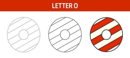 Letter O Candy Cane, tracing and coloring worksheet for kids vector