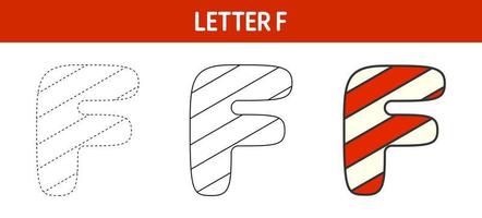 Letter F Candy Cane, tracing and coloring worksheet for kids vector