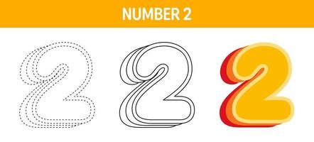 Number 2 Orange, tracing and coloring worksheet for kids vector