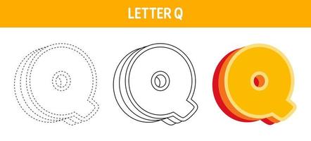 Letter Q Orange, tracing and coloring worksheet for kids vector