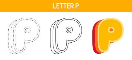 Letter P Orange, tracing and coloring worksheet for kids vector