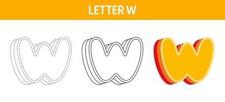 Letter W Orange, tracing and coloring worksheet for kids vector