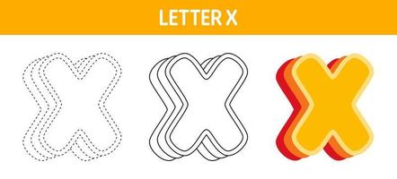 letra x naranja, hoja de trabajo para rastrear y colorear para niños vector