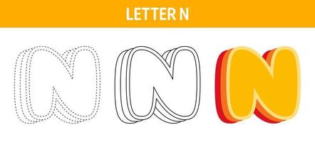 Letter N Orange, tracing and coloring worksheet for kids vector