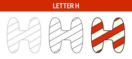 Letter H Candy Cane, tracing and coloring worksheet for kids vector