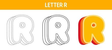 Letter R Orange, tracing and coloring worksheet for kids vector