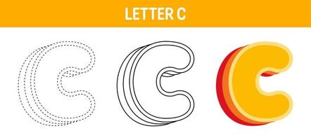 Letter C Orange, tracing and coloring worksheet for kids vector