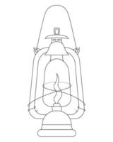 lámpara. lámpara de kerosene. bosquejo. una lámpara antigua. accesorio de iluminación con fuego en el interior. vector