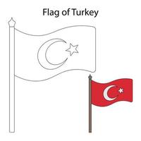 Turkish flag. Color the flag according to the given example. Coloring book for children. The fabric is decorated with a crescent and a star. The national symbol of the state develops in the wind. vector