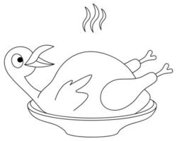 Roasted turkey. Screaming duck. Crispy goose on a platter. Bird carcass with head. Sketch. vector