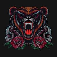 diseño de ilustración de oso y calavera vector