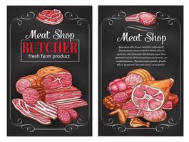 boceto vectorial salchichas y carne para carnicería vector