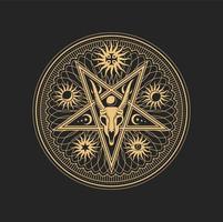 Occult esoteric pentagram sign with goat skull