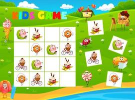 Sudoku game with cartoon cheerful desserts, sweets vector