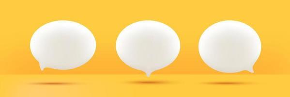 Set of 3D cute white speech bubble icons, isolated on yellow background. 3D Chat icon set vector