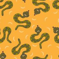 Halloween vector cartoon seamless pattern with Celestial Snake, mystic animal, moon serpent, witch mystical graphic element. Spiritual background for wallpaper, wrapping, packing, and backdrop.