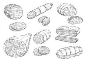 iocon de dibujo vectorial de productos cárnicos y embutidos vector