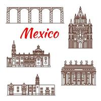 Mexican architecture travel landmark linear icon vector