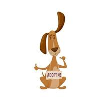 Adopt a dog, cartoon vector puppy with signboard