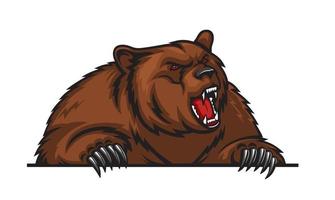 Grizzly bear mascot with claws, sport team animal vector