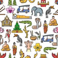 Thailand travel culture, religion seamless pattern vector