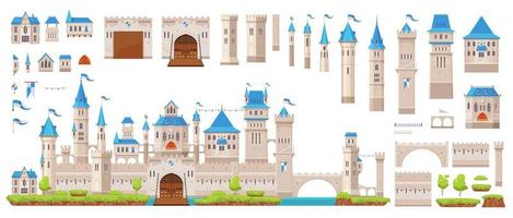 Knight stone castle and fortress constructor kit vector