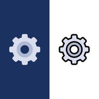 Basic General Gear Wheel  Icons Flat and Line Filled Icon Set Vector Blue Background