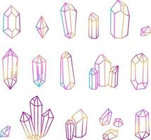 Set colorful outline crystals, retro hippie style items. For print, graphic design, stickers and poster template vector