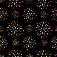 Seamless pattern fireworks on dark background. New year wrapping paper, banners, web design, scrapbooking and textile vector