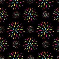 Seamless pattern fireworks on dark background. New year wrapping paper, banners, web design, scrapbooking and textile vector