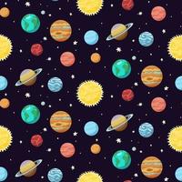 Solar System Planets Space Seamless Pattern. Backgroung for package, social media, textile, wallpaper, wrapping paper vector