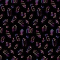 Seamless pattern dark colorful outline crystals, retro hippie style background. For vintage fabric, textile, wallpaper, wrapping paper vector