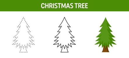 Christmas Tree tracing and coloring worksheet for kids vector