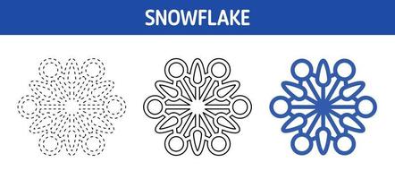 Snowflake tracing and coloring worksheet for kids vector