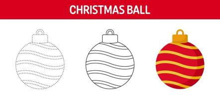 Christmas Ball tracing and coloring worksheet for kids vector