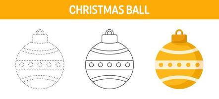 Christmas Ball tracing and coloring worksheet for kids vector