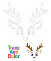 Reindeer Face tracing worksheet for kids vector