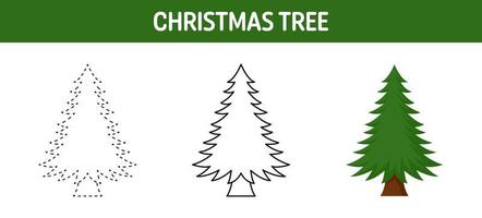 Christmas Tree tracing and coloring worksheet for kids vector