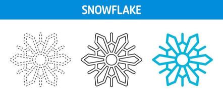 Snowflake tracing and coloring worksheet for kids vector