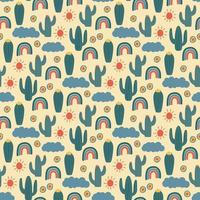 doodling childish seamless pattern with cactuses vector