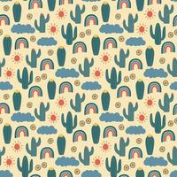 doodling childish seamless pattern with cactuses vector