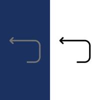 bucle de flecha flecha de bucle atrás iconos planos y llenos de línea conjunto de iconos vector fondo azul