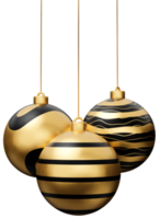 bola de bugiganga de natal pendurada em ouro e preto renderização 3d png