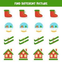 Find Christmas element which is different from others. Worksheet for kids. vector