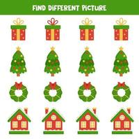 Find Christmas element which is different from others. Worksheet for kids. vector